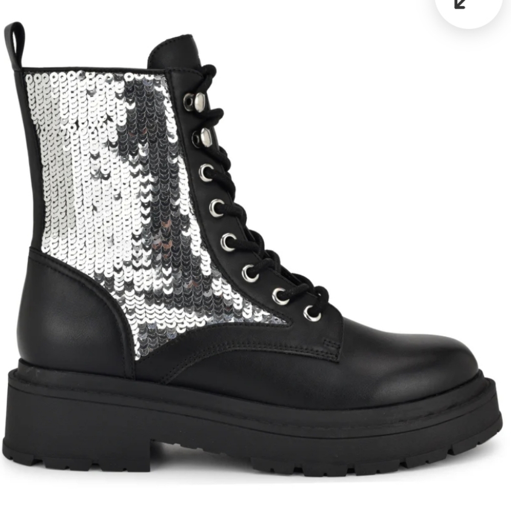 Nine West Hediy Combat Boot Sequin Designer Gaux Leather #48